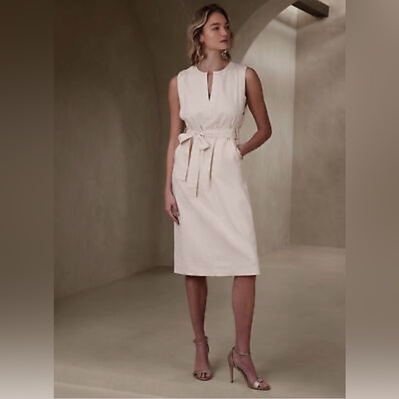Banana Republic Dresses & Skirts - Banana Republic Cream Linen Cotton Midi Shift Dress Stone Wash